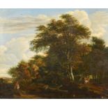18th Century Dutch School. Figures on Horseback in a Wooded Landscape, Oil on Canvas, Unframed 24" x