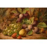 Oliver Clare (1853-1927) British. Still Life of Fruit on a Bank, Oil on Canvas, Signed, 8" x 13" (