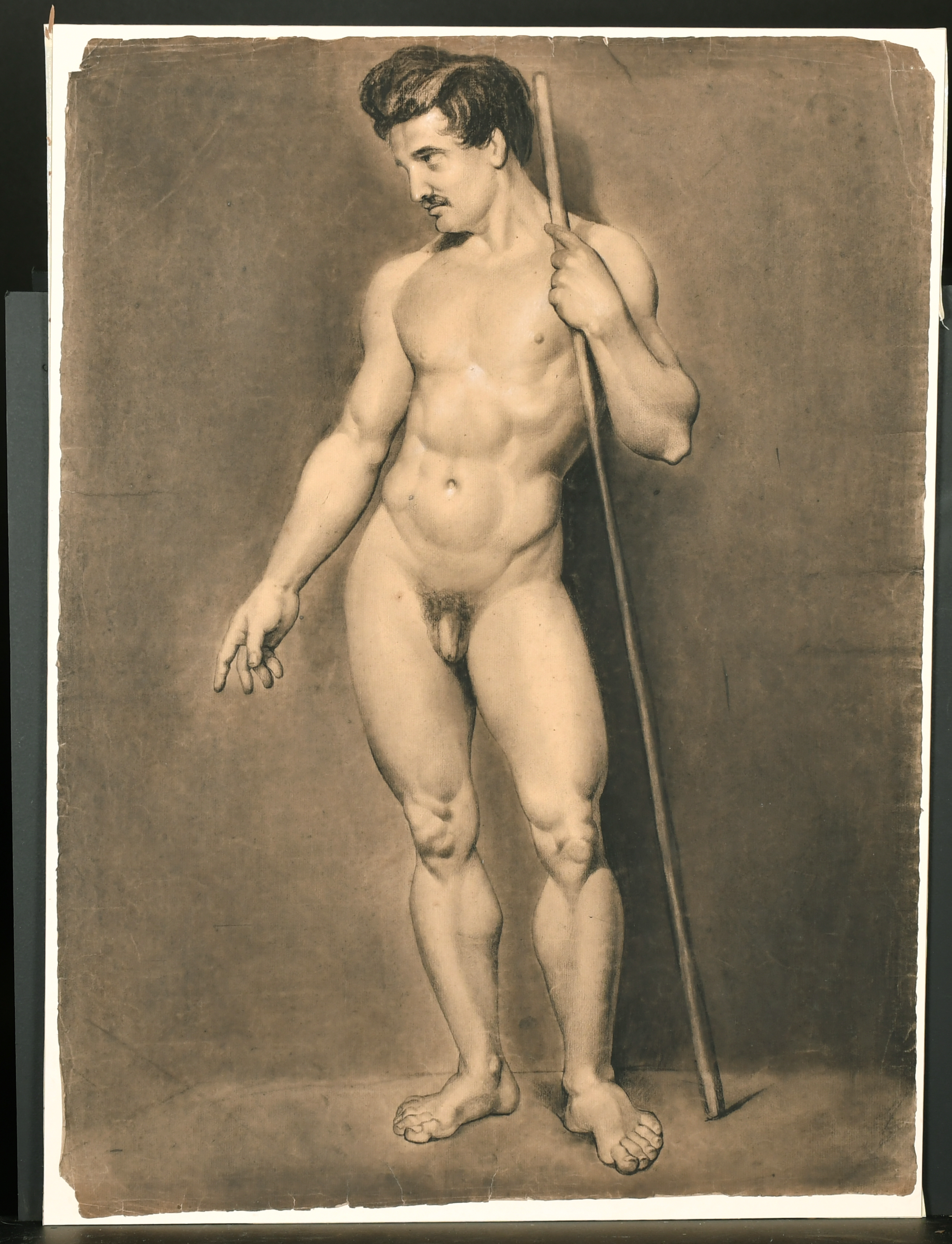 Early 19th Century English School. Study of a Standing Male Nude, Charcoal, Unframed 24" x 18" (61 x - Image 5 of 5