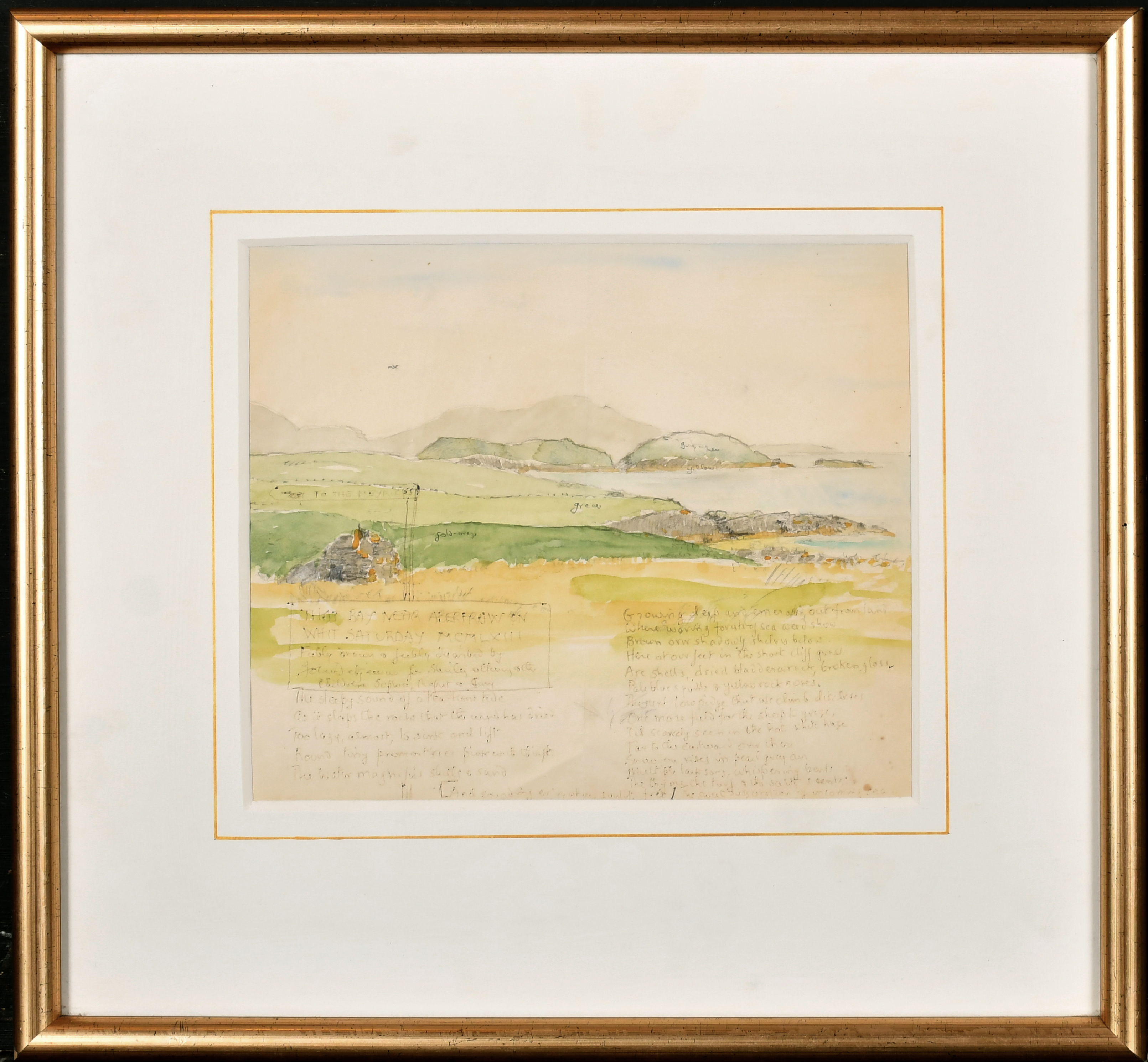 John Betjeman (1906-1984) British. "A Bay in Anglesey", Watercolour and Pencil, Signed, Inscribed - Image 2 of 7