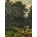 Leopold Rivers (1852-1905) British. "At Hedley-Wood Near Barnet", Oil on Board, Signed, Inscribed
