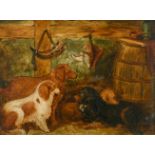 Circle of Edmund Bristow (1787-1876) British. Dogs in a Stable, Oil on Board, 6" x 8" (15.2 x 20.