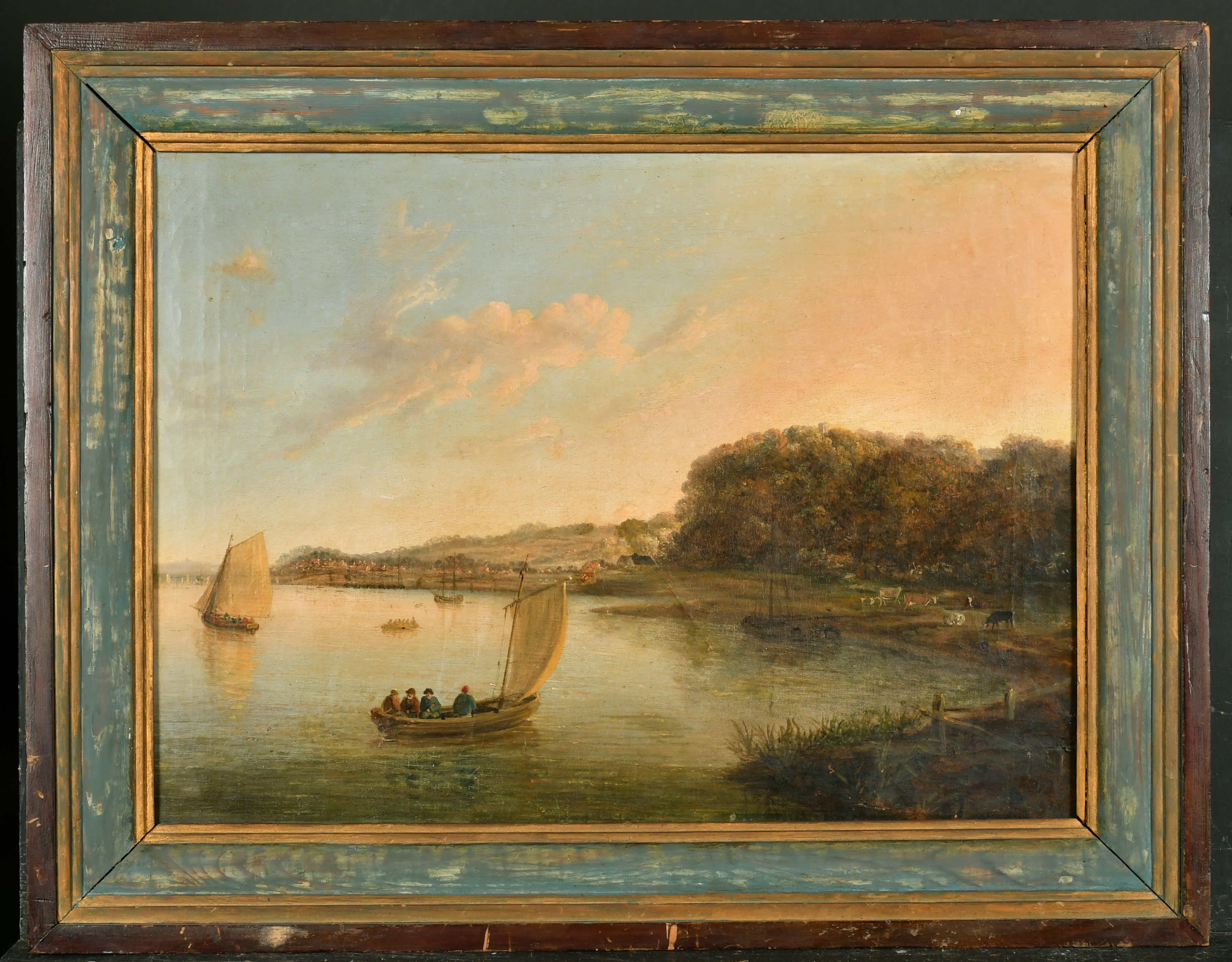 Early 19th Century English School. A River Landscape with Figures in a Sailing Boat, Oil on - Image 2 of 3