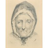 19th Century English School. Head Study of an Old Lady in a Bonnet, Pencil, 9.5" x 7.25" (24.2 x
