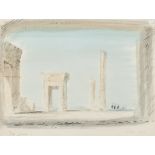 Hugh Casson (1910-1999) British. "Ruins at Persepolis", Watercolour and Ink, Signed with Initials,