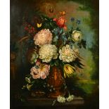 19th Century English School. Still Life of Flowers in an Urn, Oil on Panel, 24.5" x 20" (62.2 x 50.