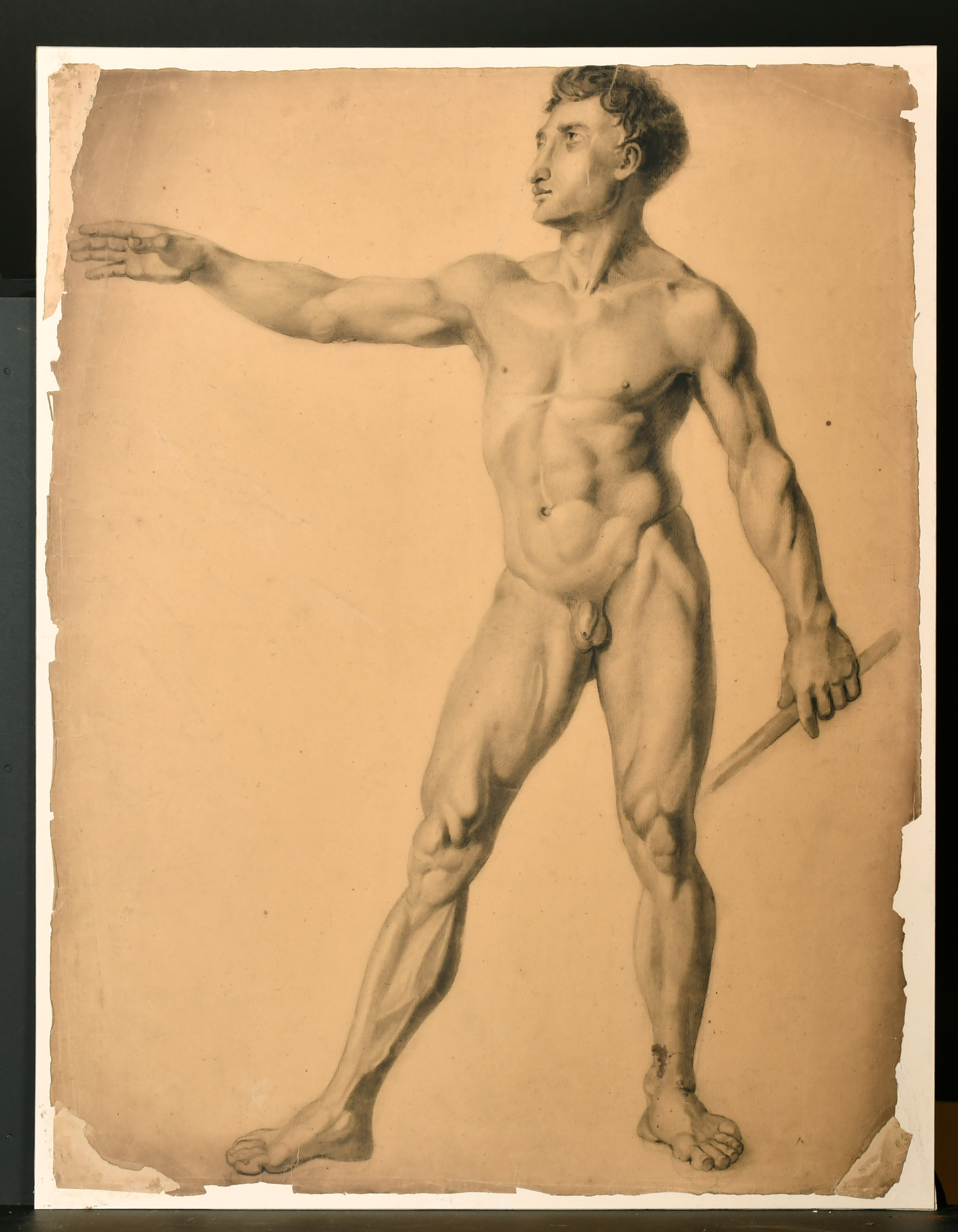 Early 19th Century English School. Study of a Standing Male Nude, Charcoal, Unframed 24" x 18" (61 x - Image 2 of 5