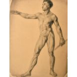 Early 19th Century English School. Study of a Standing Male Nude, Charcoal, Unframed 24" x 18" (61 x