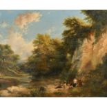 Circle of Henry John Boddington (1811-1865) British. A River Landscape with Figures Resting in the