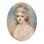 Circle of Richard Cosway (1742-1821) British. Portrait of a Lady, Miniature, Inscribed 'Nee Wathen