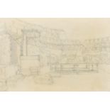 Carl Werner (1808-1894) German. A Preparatory Sketch of The Colosseum, Pencil, 14" x 21.5" (35.5 x
