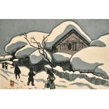 Kiyoshi Saito (1907-1997) Japanese. "Aizu in Winter", Woodcut, with a Stamp and Signed in Pencil,