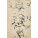 C. Fish (19th Century) British. Human Head Studies with Animal Features, Ink, Signed and Dated 1844,