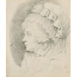 Circle of John Downman (1750-1824) British. Head Study of a Lady wearing a Bonnet, Pencil, 4" x 3.