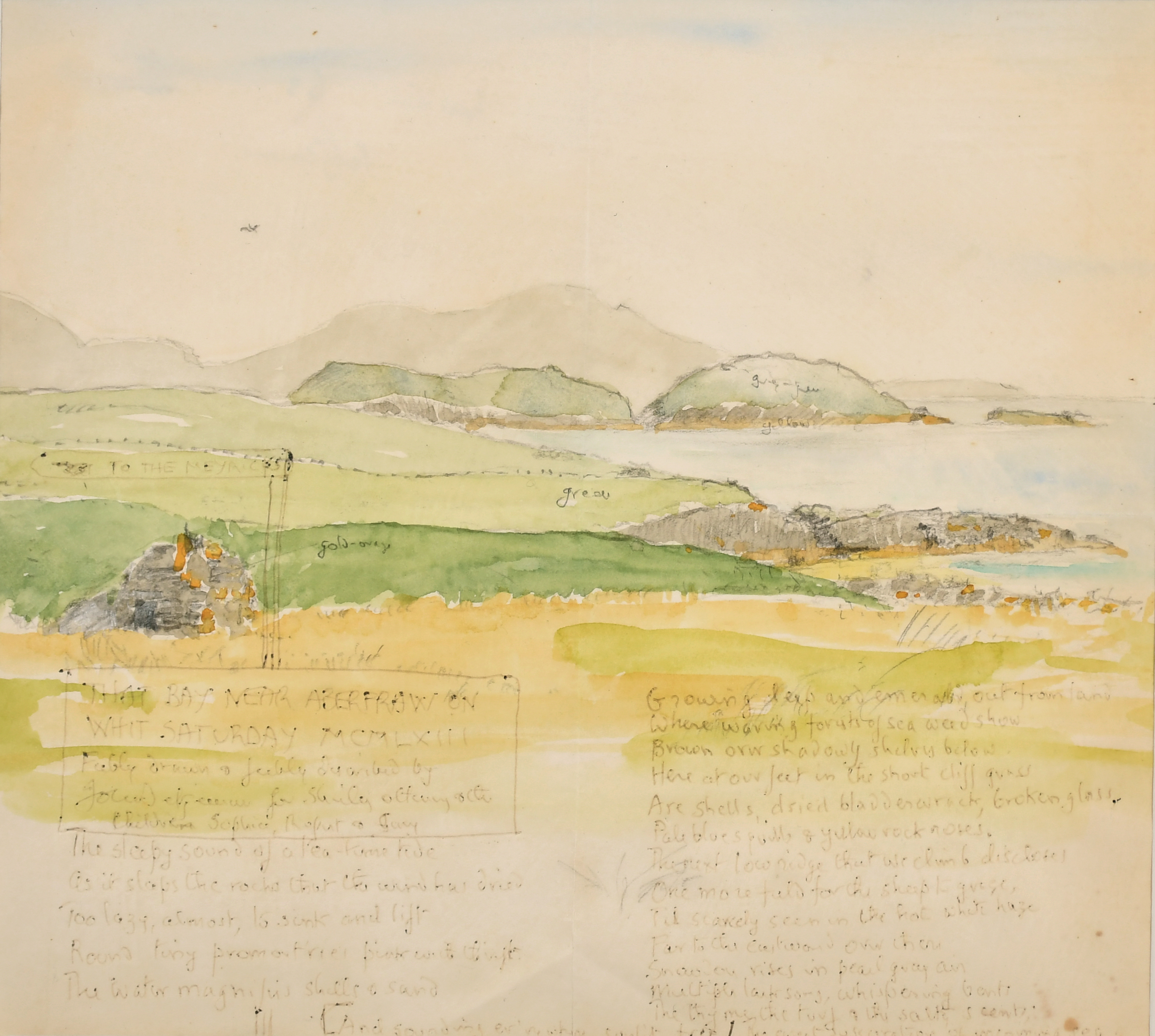 John Betjeman (1906-1984) British. "A Bay in Anglesey", Watercolour and Pencil, Signed, Inscribed