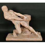 Henri Bargas (20th Century) French. "La Force Physique", Terracotta, Incised Signature, 20" x 23"