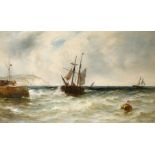 Gustave de Breanski (c.1856-1898) British. A Sailing Boat coming into Harbour, Oil on Canvas,
