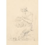 George Morland (1762-1804) British. A Lace Maker, Pencil, Inscribed verso, Mounted Unframed 8.75"