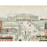 Laurence Stephen Lowry (1887-1976) British. "Station Approach", Lithograph, with Printer's Guild