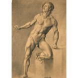 Early 19th Century English School. Study of a Standing Male Nude, Charcoal, Unframed 24" x 18" (61 x