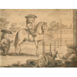 18th Century Dutch School. A Stable Scene with Dwarfs Fooling Around, Watercolour, 5.5" x 7.5" (14 x