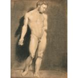 Early 19th Century English School. Study of a Standing Male Nude, Charcoal, Unframed 24" x 18" (61 x