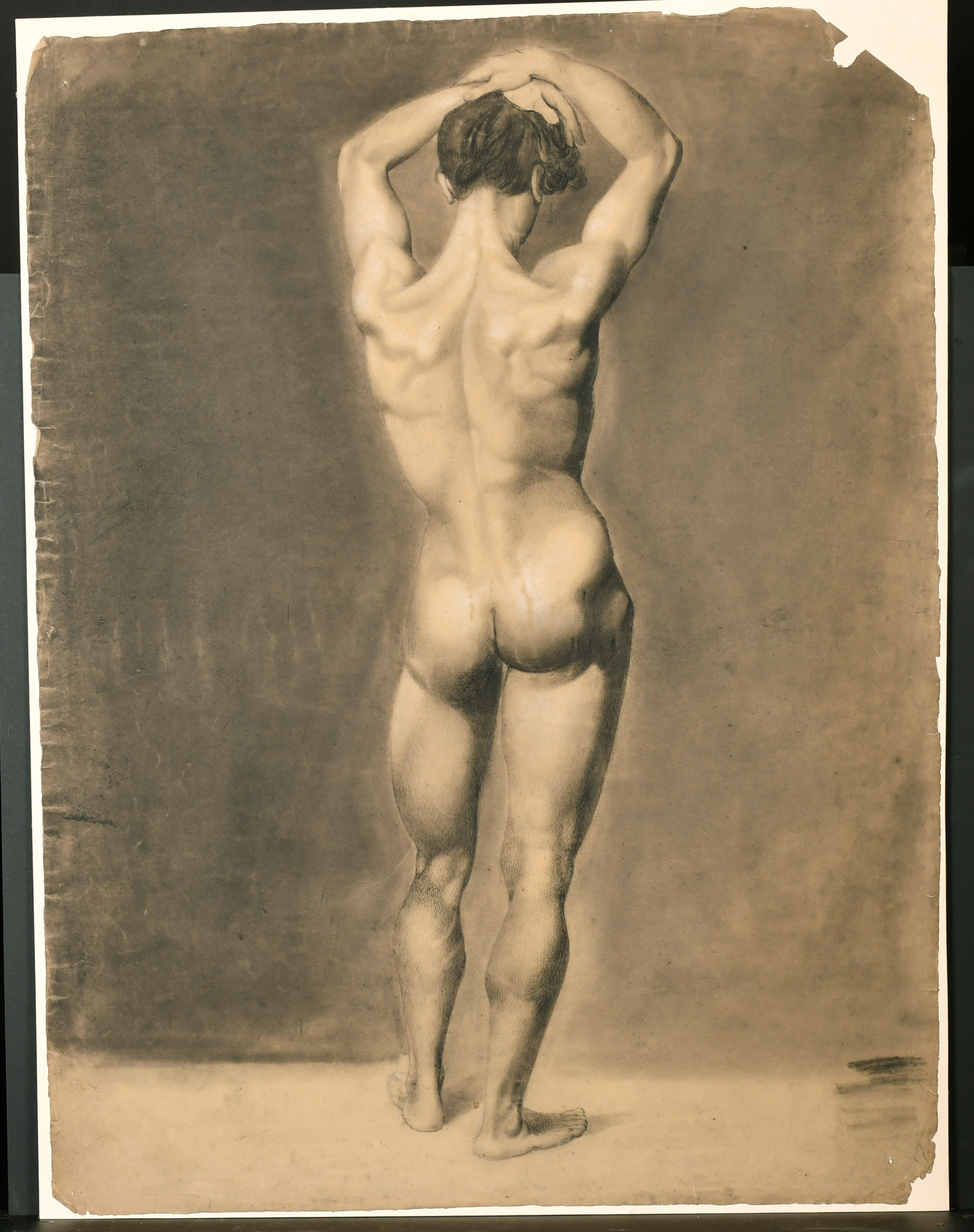Early 19th Century English School. Study of a Standing Male Nude, Charcoal, Unframed 24" x 18" (61 x - Image 3 of 5