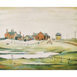 Laurence Stephen Lowry (1887-1976) British. "Landscape with Farm Buildings", Print in Colours,