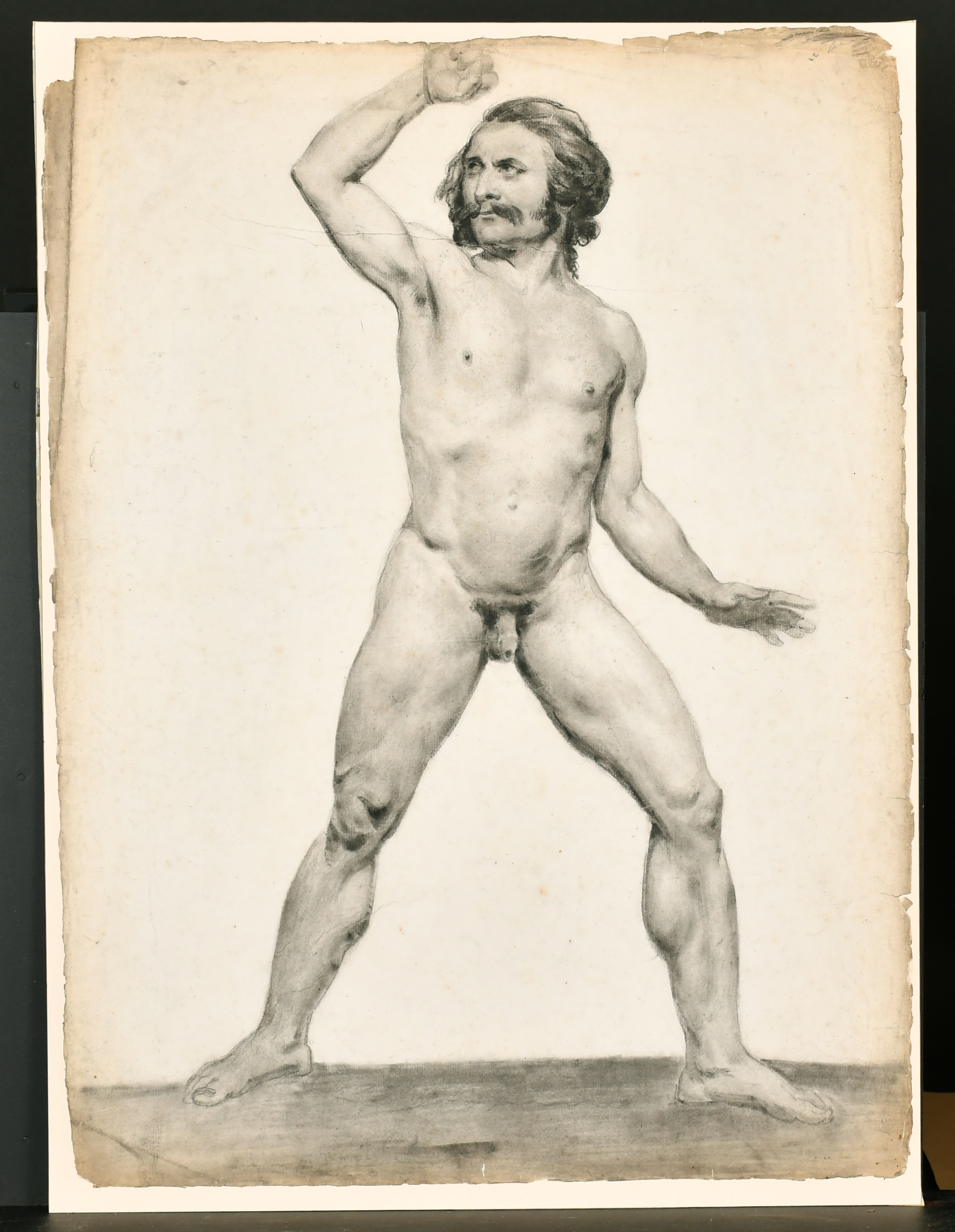 Early 19th Century English School. Study of a Standing Male Nude, Charcoal, Unframed 24" x 18" (61 x - Image 4 of 5