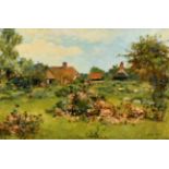 Edward Matthew Hale (1852-1924) British. A Farmstead, Oil on Panel, Signed and Dated 1888, 12" x 18"