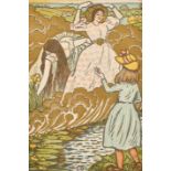 Lucien Pissarro (1863-1944) French. "In the Field (from The Queen of Fishes)", Woodcut, 4.5" x 3" (