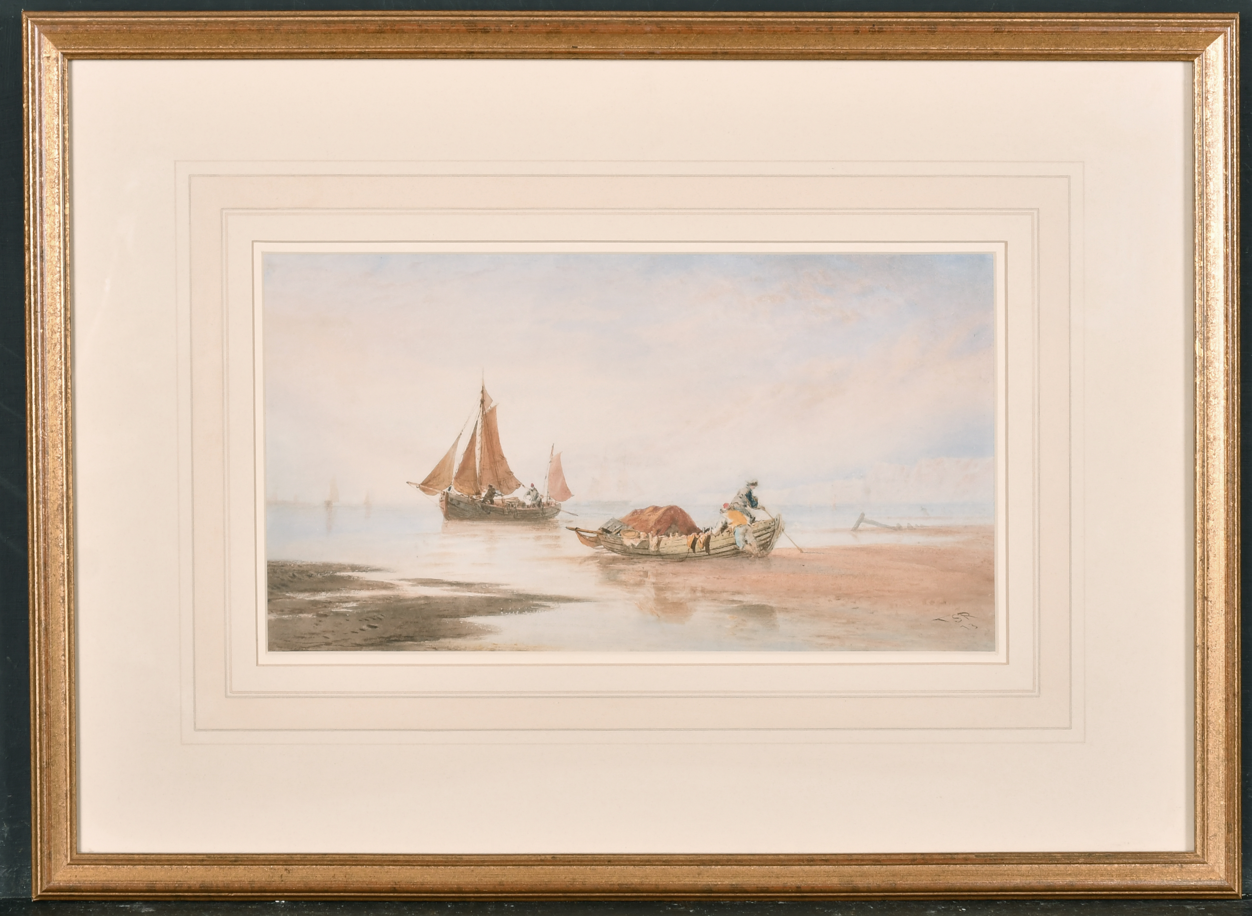 Thomas Sewell Robins (1810-1880) British. 'Sailing Boats on the Shore", Watercolour, Signed with - Image 2 of 4