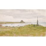 Philip Norman (c.1843-1931) British. 'Holy Island', Watercolour, Signed twice, 6.25" x 10.5" (15.8 x