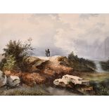 19th Century French School. A Man on a Horse in a Landscape, Watercolour, 10.25" x 13.75" (26 x