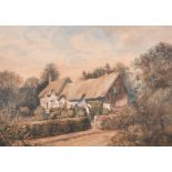 Fred Hines (1875-1928) British. Study of a Thatched Cottage, Watercolour, Signed, 10" x 14" (25.4