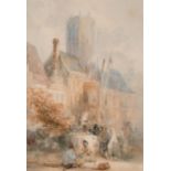 Follower of Richard Parkes Bonington (1802-1828) British. 'A Courtyard in Rouen', Watercolour,