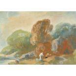 19th Century English School. Figures in a Landscape, Gouache, 4" x 5.75" (10.1 x 14.6cm)