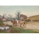 Albert Haselgrave (fl.1890-1920) British. "Day is Done – A Sussex Village", Watercolour, Signed, and