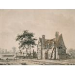 Late 18th Century English School. A Boatman by a Riverside Cottage, Watercolour, 6.25" x 8.25" (15.8