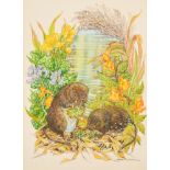 Doreen Edmond (20th Century) British. Mice at the River's Edge, Watercolour, Signed, 12.5" x 9" (
