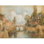 Louis Burleigh Bruhl (1861-1942) British. A Dutch Canal Scene, Watercolour, Signed in Pencil, 14"