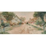 Leyton Forbes (1882-1953) British. A Village Lane, Watercolour, Signed, 7.75" x 15.5" (19.7 x 39.
