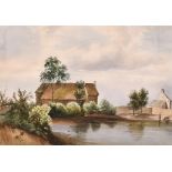 19th Century French School. A River Landscape with Farm Buildings, Watercolour, 6.75" x 10.25" (17.2