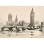 Stanley Charles Rowles (1887-1966) British. 'The Houses of Parliament and Westminster Bridge from