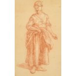 Manner of Nicolas Lancret (1690-1743) French. Study of a Standing Lady, Sanguine, 7.25" x 4.5" (18.4