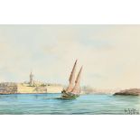Joseph Galea (1904-1985) Maltese. "Entrance of Sliema Harbour", Watercolour, Signed and Inscribed,