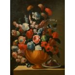 18th Century Italian School. A Still Life with Flowers in an Urn, Oil on Canvas, 30.5" x 22" (77.5 x