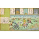 Early 19th Century Persian School. Figures on Elephants by a River, Watercolour, Gouache and