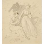 Follower of Jean Auguste Dominque Ingres (1780-1867) French. The Lovers, Ink and Wash, 4" x 3.75" (