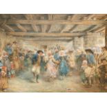 Ambrose Dudley (1867-1951) British. "A Barn Dance", Watercolour, Signed, 16.5" x 22" (42 x 55.8cm)
